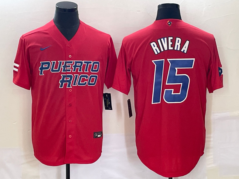 Men's Puerto Rico Baseball #15 Emmanuel Rivera 2023 Red World Baseball Classic Stitched Jersey Men's Puerto Rico Baseball #15 Emmanuel Rivera 2023 Red World Baseball Classic Stitched Jersey